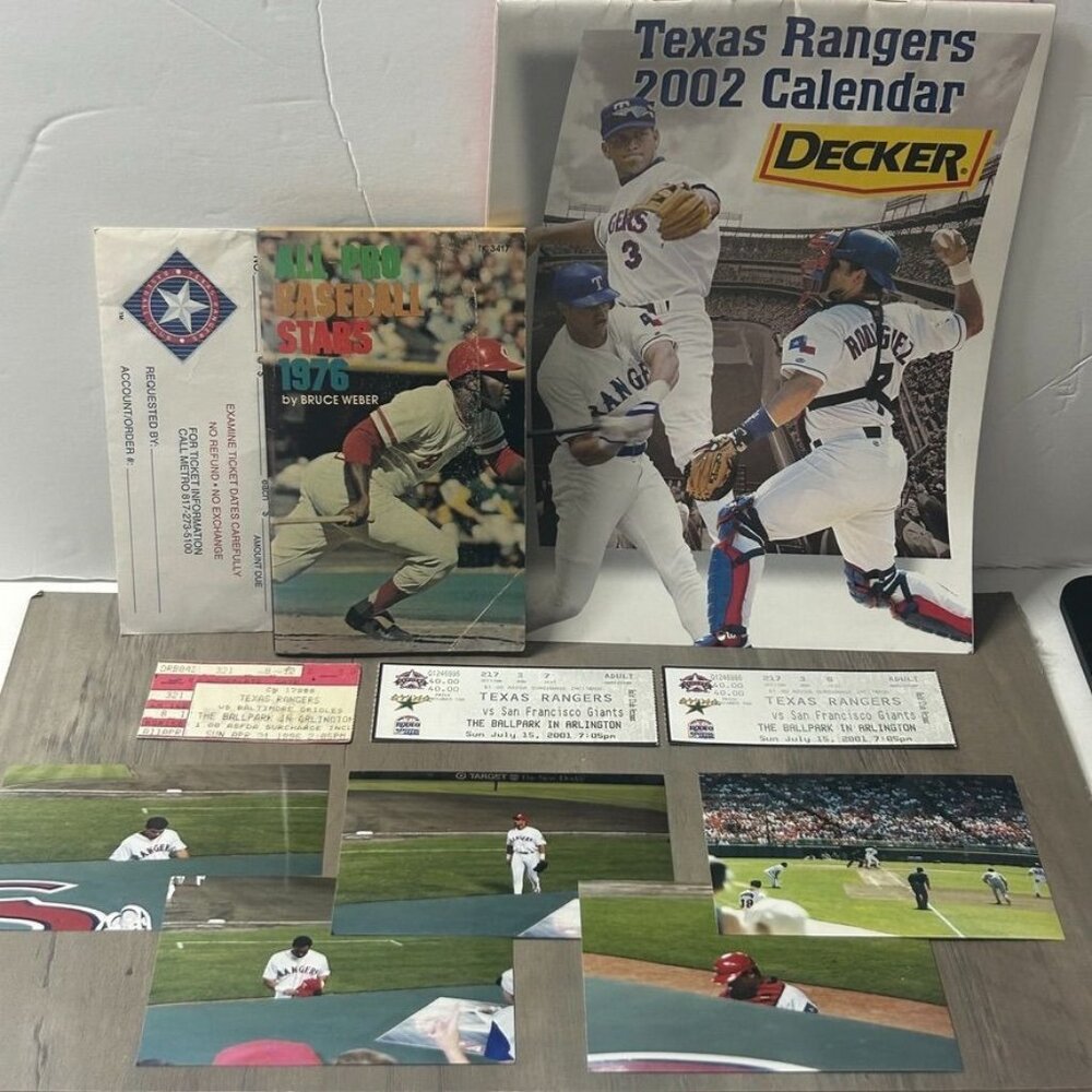 Texas Rangers 2002 Calendar MLB Tickets 1976 All-Pro Baseball Stars Book +Photos